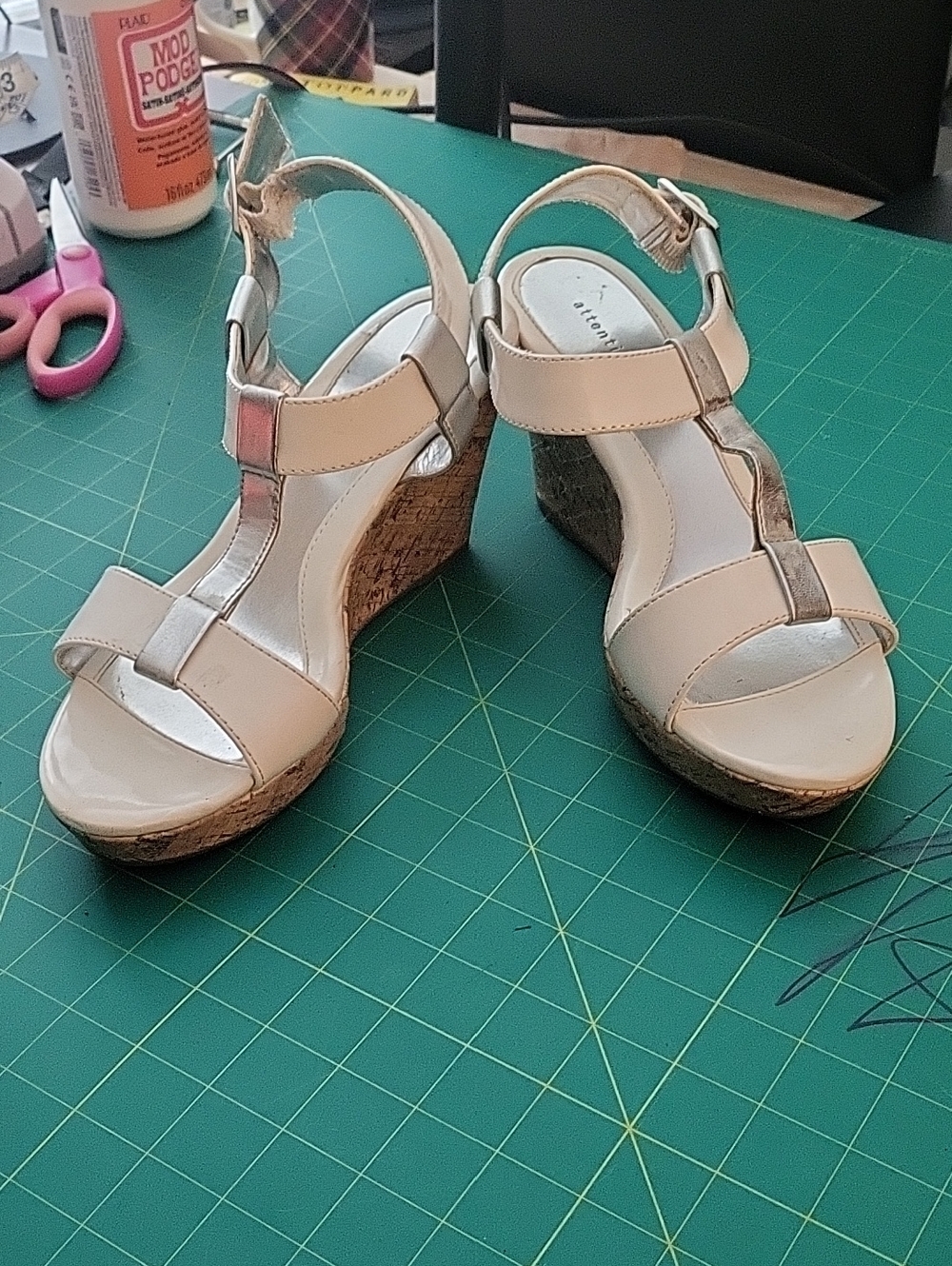 Ladies Wedge Sandals - Neutral Cork Platform